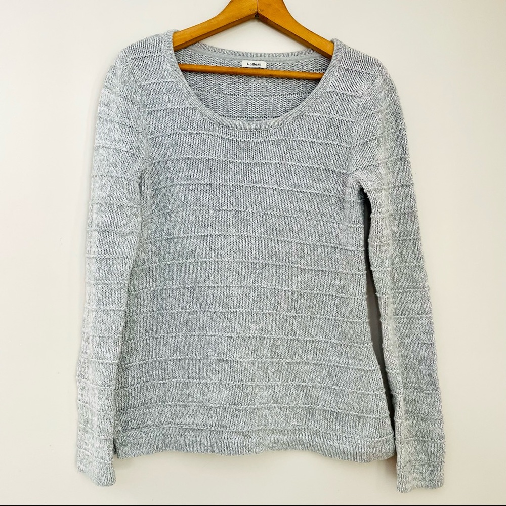 L. L. Bean Grey Gray 100% Cotton Pullover Tunic Crewneck Cableknit Sweater S